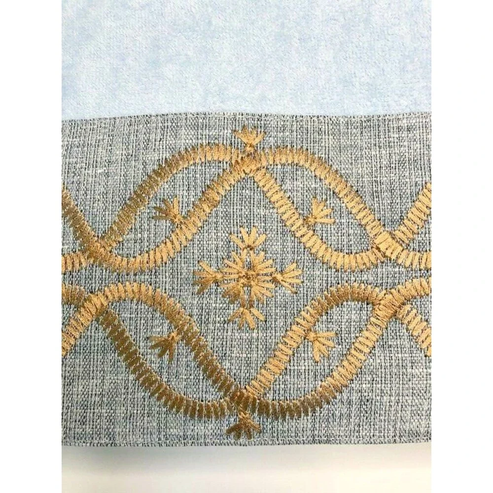 Avanti Bath Towel Embroidered Embellished Jacquard Border Blue Gray Gold 27x50
